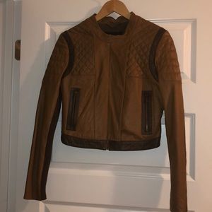 BCBG 100% lamb brown/tan leather Moto jacket M